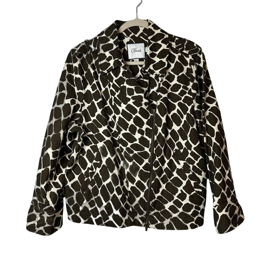 Chaus‎ Women's Zip-Up Jacket – Animal Print Abstract Pattern, Size 14